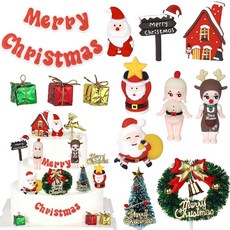 14팩 메리 크리스마스 케이크 토퍼 크리스마스 트리 케이크 피크 레진 작은 조각상 지팡이 눈사람 사슴 케이크 장식 산타 테마 휴일 파티 용품, 30