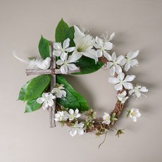 순백의십자가리스 38cm 조화 인테리어 사순절 부활절 교회 테이블 장식 벽걸이집자가 고급 인테리어 조화 꽃, 1p