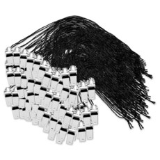 Meyeyaia 100팩 스테인리스 스틸 호루라기 벌크 실버 심판 랜야드 금속 시끄러운 코치 스포츠 훈련용