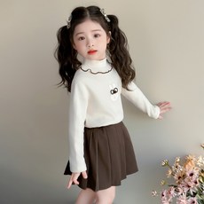 女童小兔子蝴蝶結加絨打底衫秋冬款兒童韓版加厚上衣