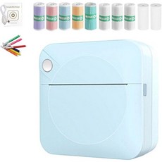 휴대용 미니 프린터 블루투스 인쇄 라벨 기계 열전 스티커 제작기 프린트 포드 다중 템플릿 포함 휴대폰용 모바일 사무실 메모용 파랑, Blue