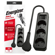 에너자이저 4000W 고용량 과부하차단 납작 멀티탭 3구 콘센트, 1개, 블랙, 1m
