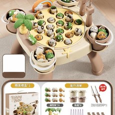 貝優斯 兒童磁性釣魚玩具 早教益智電動旋轉, 加大號奶咖磁性釣魚桌31磁性魚8魚竿4桶場景禮盒, 1套