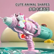兒童水槍 雙頭噴水 按壓玩具 遠射程, 單噴頭 萌趣獨角獸水槍 粉色, 1個