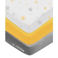 American Baby Company 3팩 100% 천연 면 아기 침대 시트 132.1 x 71.1cm(52 x 28인치) 표준 사이즈 부드럽고 통기성이 좋은 저자극성 유