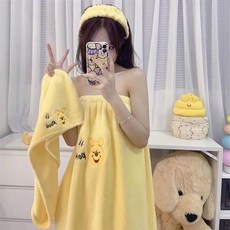 卡通珊瑚絨刺繡浴裙套裝：學生可穿可裹吸水柔軟浴袍、幹髮帽、髮帶組合，多款顏色可選，居家必備, 維尼熊浴帽, 1個