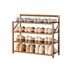 宅配 免安裝簡易折疊鞋架 竹製鞋櫃 鞋子收納 折疊鞋架 免安裝, 1個, 茶色 簡易摺疊鞋架 4層 X70CM