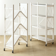 솔리드랙 원터치 접이식 철제 선반 다용도 이동식 폴딩 바퀴선반, 4단, 화이트