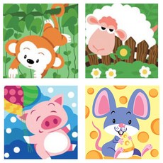 LIVING DUO DIY景觀動物肖像圖20x20套組系列, 猴寶寶+別緻韓國羊+快樂豬寶寶+快樂老鼠, 1組