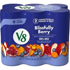 V8 브이8 BlissFULL 풀y Berry 100% 과일 및 채소 주스 236.6ml(8온스) 캔 (24팩), 8액량 온스(6개입), 236.6ml