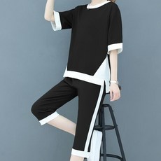 休閒短袖褲裝 兩件套 女裝 韓版時尚運動服氣質休閑套裝女大碼短袖七分褲兩件套5990 MB090-A
