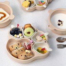 허밍베베 실리콘 이유식 얌얌 야옹이 플레이트 유아 흡착 식판, 1개, 베이지