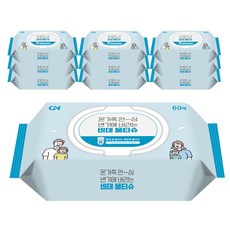 지앤 변기에 버리는 비데물티슈 물에녹는 화장실 비데용, 10개, 60매입, 60g