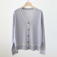 JENIT 女款拼色V領羅紋長袖針織開襟衫 g1208