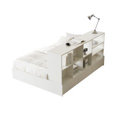 [역마진특가] 파로마 미뇽 책장선반 수납침대 SS 프레임만, 화이트, 책장형