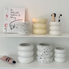 마카롱 브러쉬꽂이 세라믹 다용도보관함 화장대 정리 리모컨 보관, 1개, 베이지