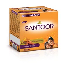 Santoor Skin Moisturizing Sandal & Turmeric Bathing Soap with Nourishing & Anti-Aging Properties, 1개, 125g