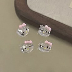 귀요미 연핑크리본 글리터 클리어 키티 캐릭터 네일파츠 4개입