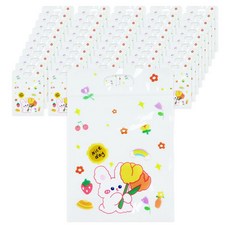 손잡이 선물 포장봉투 지퍼백, 50개, 꽃무늬토끼