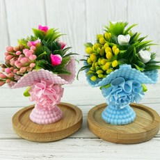 납골당 봉안당장식 미니 조화 화분 미니어쳐 성묘꽃 2P, A세트(분홍/파랑), 1세트