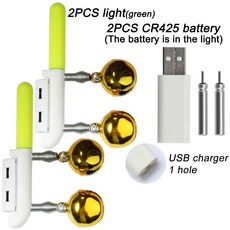 물고기 물린 경보 더블 벨 라이트 USB 충전기 CR425 3.6V 배터리 센서 램프 밝은 밤 도구 키트 Pesca 막대 태클 플래시 LED, 10) 2 green A charge 1