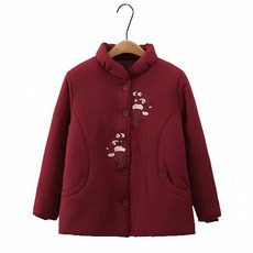 여성 중년 엄마 겨울 두꺼운 면 재킷 노인용 따뜻한 아우터, 4XL 72.5-77.5kg, 와인레드