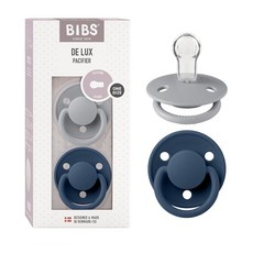 BIBS De Lux 아기 젖꼭지 2팩 | 덴마크산 | BPA 프리 더미 수더 둥근 젖꼭지. 실리콘 원 사이즈 (0-36개월) 클라우드/스틸 블루, Cloud/Steel Blue