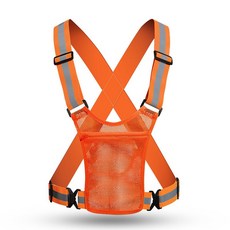 신호수 야광 X 반도 조깅 라이딩 빛 반사 앞주머니 수납 보관 소지품 야간 작업 현장 형광 안전 조끼 엑스, 1개, 주황색