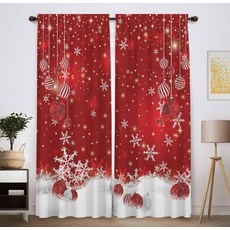 Funnytree 레드 크리스마스 창문 커튼 용 겨울 글리터 보케 프린트 홈 데코 로드 포켓 다크닝 드레이프 침실 거실용 208.3cm x 213.4cm(82 84인치)