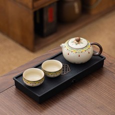 卞好汝窯功夫茶具 敦煌套裝 家用高檔茶具禮盒 辦公室茶具, 1個, 寶相花套裝【西施壺+兩杯+長盤】,汝窯敦煌寶相花