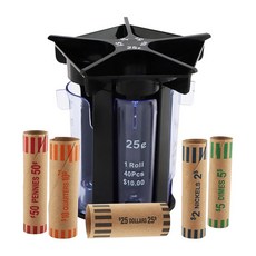 코인 카운터 분류기 튜브 5-in-1 동전 포장지로 정리함 변경 머신 롤러 뱅크 홀더 포장지 사용하기 쉽고 정확함, Black