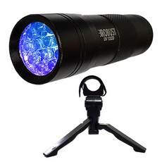 로버스트 UV 12구 LED + 삼각대세트 레진 젤 네일 경화 자외선 램프 UV후레쉬 UV펜 야광 형광 얼룩 탐지 라이트, 1개, 블랙