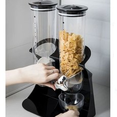 시리얼디스펜서 벽걸이 잡곡 오트밀 보관함 정리 쌀통 보관, AB. 블랙 더블 배럴 프리 실링