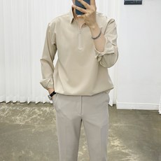 Adore Classic Y型拉鍊半開襟翻領亨利領長袖襯衫