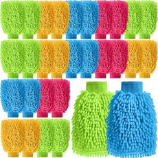 FunnySOFT 소프트 24팩 세차 장갑 벌크 극세사 25.4 x 20.3cm(10 8인치) 셔닐 장갑 긁힘 방지 양면 보풀 없음 트럭 SUV 및 모든 차량 표면용 (라, 멀티컬러