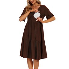 [ 676466 ] 스몰쇼 여성용 임산부 수유 드레스 러플 반소매 모유 수유복 커피