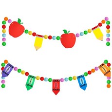 2.6m(8.2피트) 개학 펠트 배너 귀여운 연필 사과 화환 다채로운 크레용 폼폼 걸이식 배너 유치원 첫날 학교 교실 집 벽용, 연필 및 크레용 가랜드