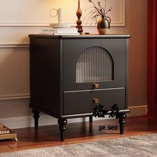 【格森】中古風實木床頭櫃 現代儲物櫃 簡約床邊收納迷你櫃 高級感黑色床邊櫃, 復古黑【實木床頭櫃】,長40寬40高55/, 1個