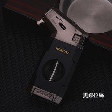 飛鷹 V型滑順雪茄刀打火機 直徑24mm 附可調節火焰大小與可視氣容量, 1個, 黑線拉絲