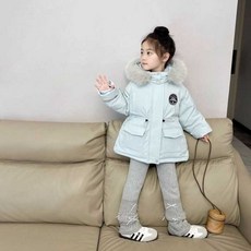 小不點兒 女童冬季連帽拉鏈外套 90-140cm 加絨加厚兒童棉服