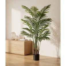 SAIVEINA 홈 데코용 인조 조화 나무 가짜화분 인조 식물 실내외 사무실 거실 침실 작업실 매장 현관 드라마 조경 인테리어 열대 나무 아레카야자 + 블랙 기본 화분 120cm, 그린, 1개