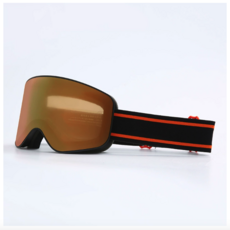 冬季運動滑雪護目鏡，防霧抗UV高清晰度視野，舒適耐用, 黑框金片(光穿透率16.6%), 1個