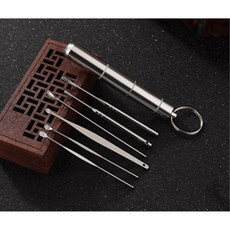 휴대간편한 키링형 스텐귀이개 6종세트 귀후비게 귀지, 1개
