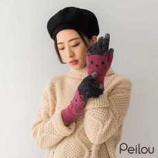 貝柔 喵喵圖案毛線加絨觸控手套