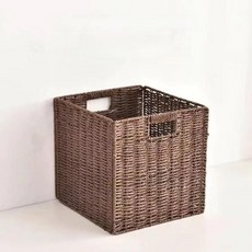 위커 스타일 수납 바구니 사각형 정리함 침실 옷장 침대 밑 패브릭 접이식 큐빅 캐비닛, 12. 브라운 스몰 사이즈 25*25*25