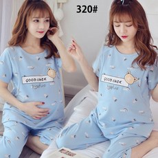 푸아이 순면 산후 반팔 잠옷 임산부 모유수유 홈웨어 세트LM177