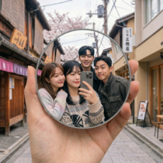 무드픽 셀카용 볼록거울 여행 촬영용 휴대용 원형 9.5cm, 그레이, 1개