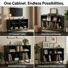 FurnPulse Large Record Player Stand with Storag...