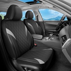 FLORICH 카시트 커버 앞 좌석 자동차용 가죽 시트 커버 방수 프로텍터 통기성 차량용 자동차 대부분의 트럭 SUV에 범용 핏 191043, 앞좌석 한 쌍, 블랙그레이