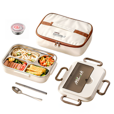 MiLock 스테인리스 보온보냉 전자레인지 식판 도시락통, 1개, 베이지